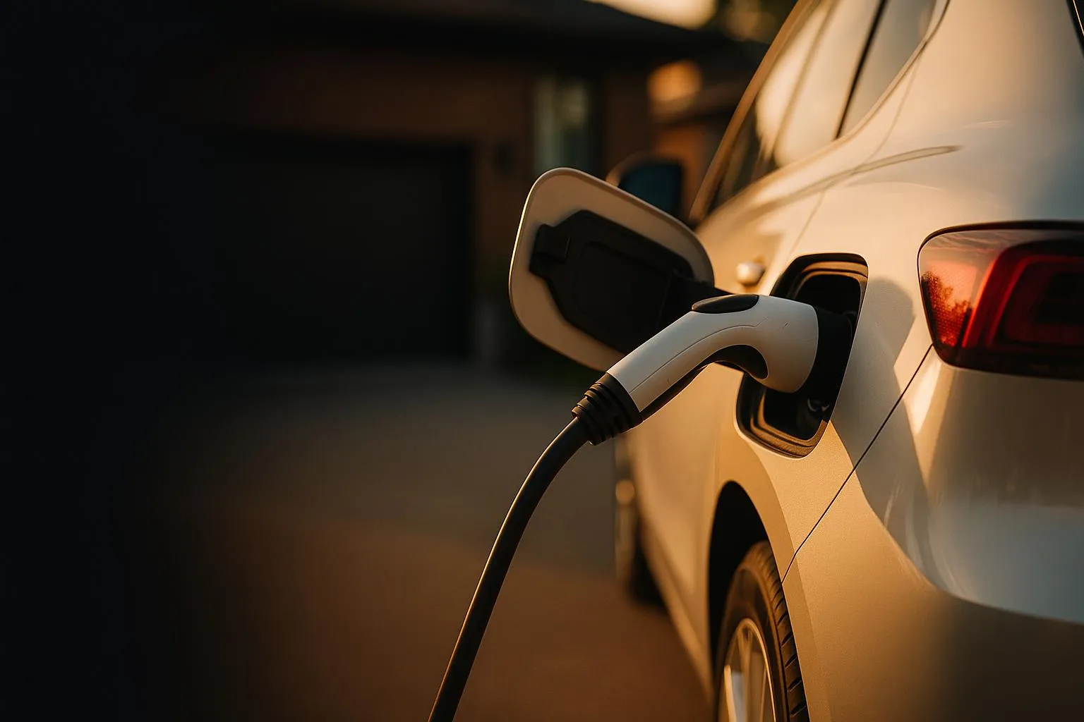 Connecteur de recharge branché sur un véhicule électrique