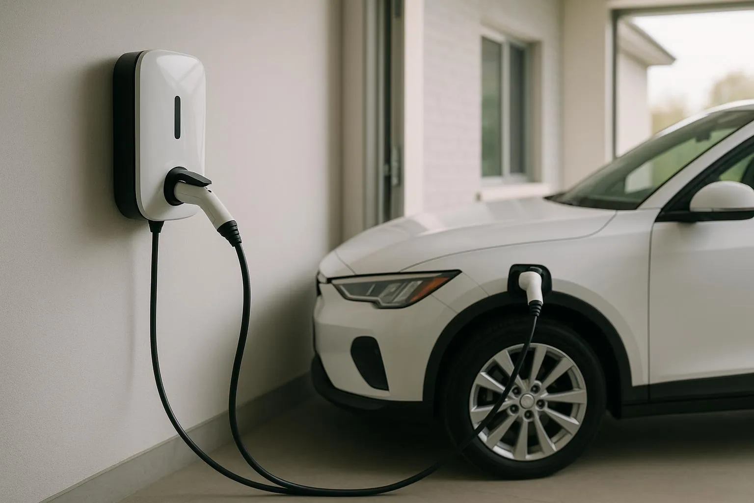 Borne de recharge murale dans un garage attaché